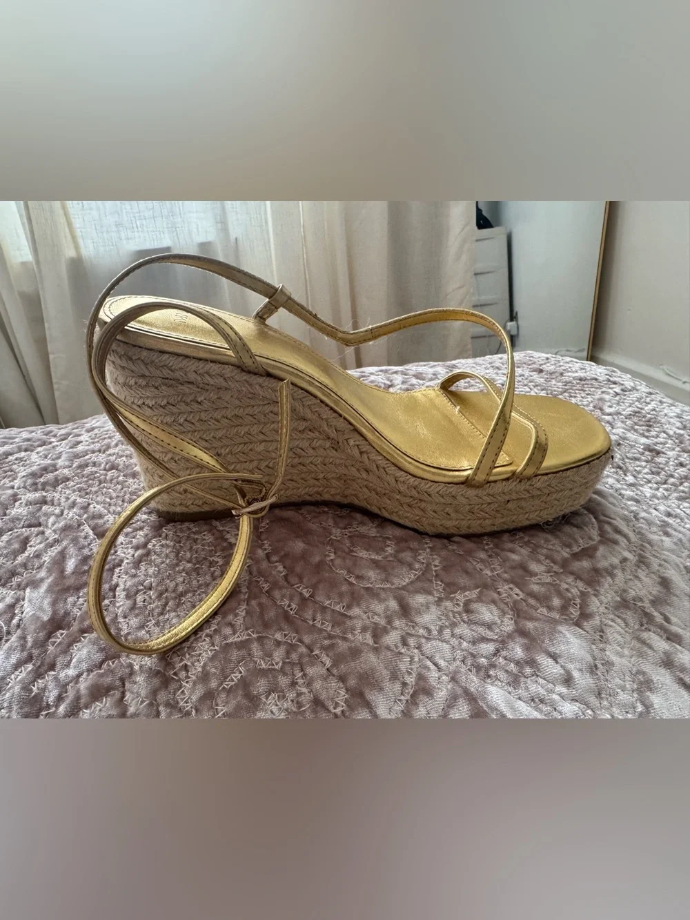 Mango Gold Metallic Espadrille Platform Sandals